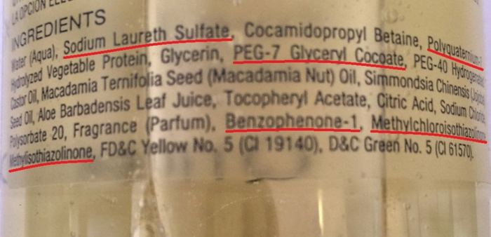 Typical shower gel ingredients